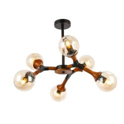 Фото SLE109402-06 Светильник потолочный Черный, Темное дерево/Прозрачный, Янтарный E27 6*60W RAQUEL