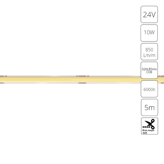 Фото Светодиодная лента 24V 10W/m 6000К 5м IP20 Arte Lamp LANE A2432005-03-6K