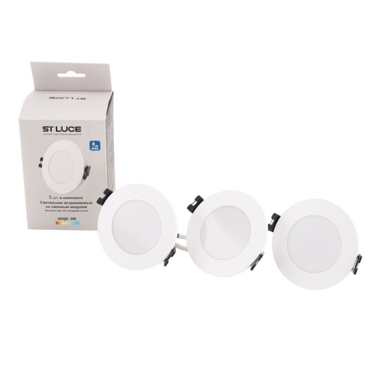 Фото ST907.508.01_3 Светильник встраиваемый со сменным модулем ST-Luce белый/прозрачный LED 1*5.5W 4000K Встраиваемые светильники